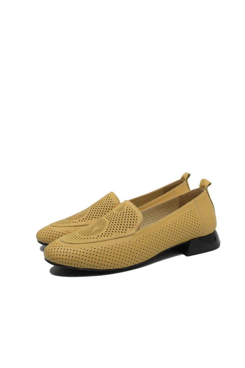 Imagine Balerini din piele naturală, galbeni, cu motive geometrice GOR109