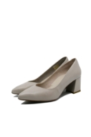 Imagine Pantofi gri din piele naturală, cu toc bloc și vârf ascuțit GOR24170