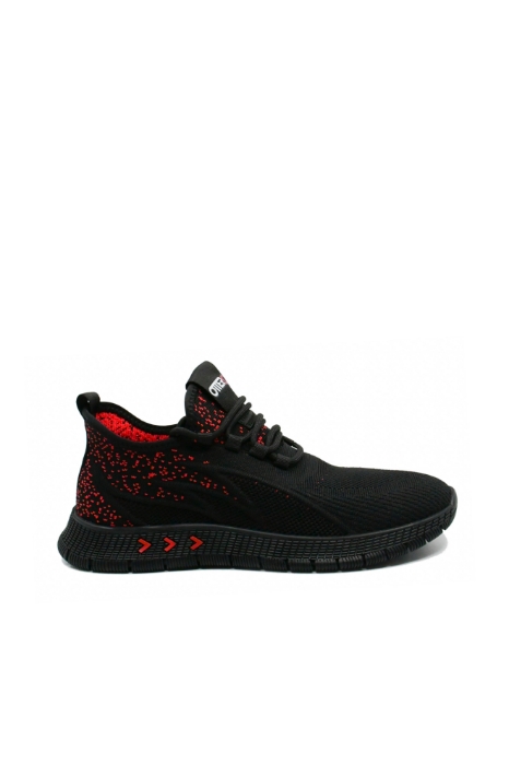 Imagine Sneakers din material textil, negri cu detalii roșii OTR27090