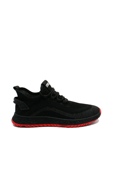 Imagine Sneakers din material textil plasă, negri cu detalii roșii OTR27092
