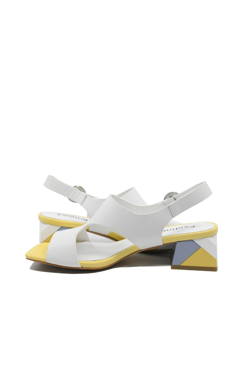 Imagine Sandale elegante albe din piele naturală, cu toc mozaic FLGMH003