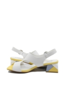 Imagine Sandale elegante albe din piele naturală, cu toc mozaic FLGMH003