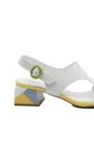 Imagine Sandale elegante albe din piele naturală, cu toc mozaic FLGMH003