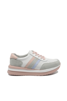 Imagine Pantofi sport din piele naturală, albi cu detalii pastel FLGF03