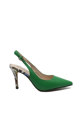 Imagine Pantofi decupați verzi din piele naturală, cu toc stiletto animal print FLG2S11
