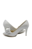Imagine Pantofi stiletto alb sidefat, cu fundiță, din piele naturală SORA15