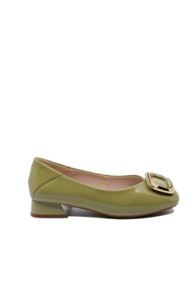 Imagine Pantofi olive din lac, cu cataramă aurie FNX1595