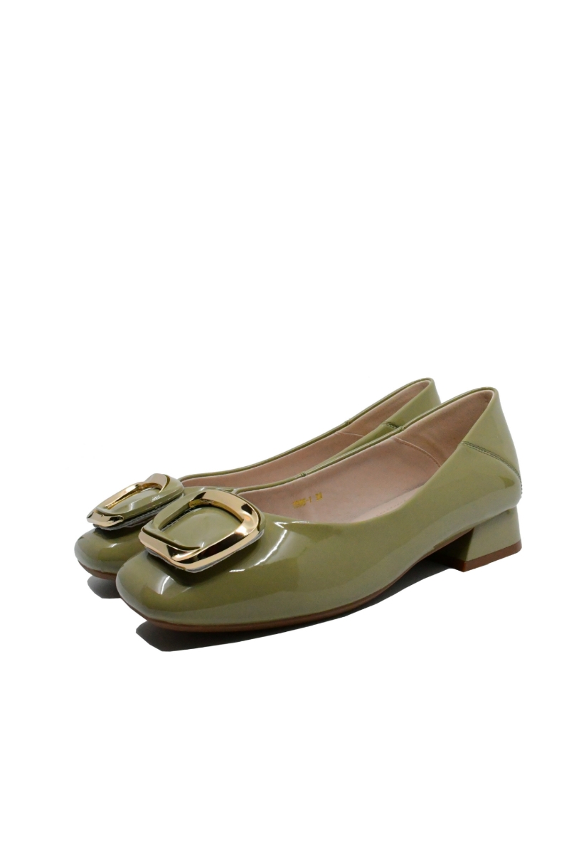 Imagine Pantofi olive din lac, cu cataramă aurie FNX1595