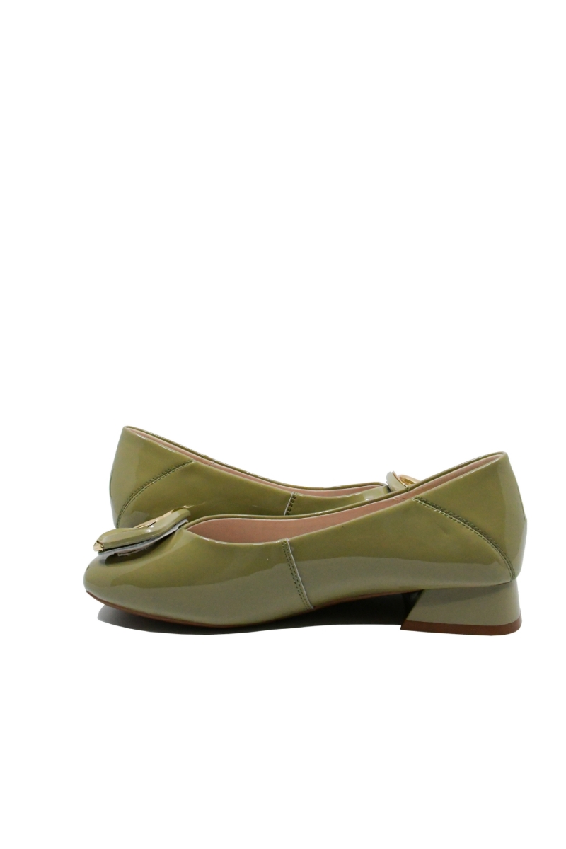 Imagine Pantofi olive din lac, cu cataramă aurie FNX1595