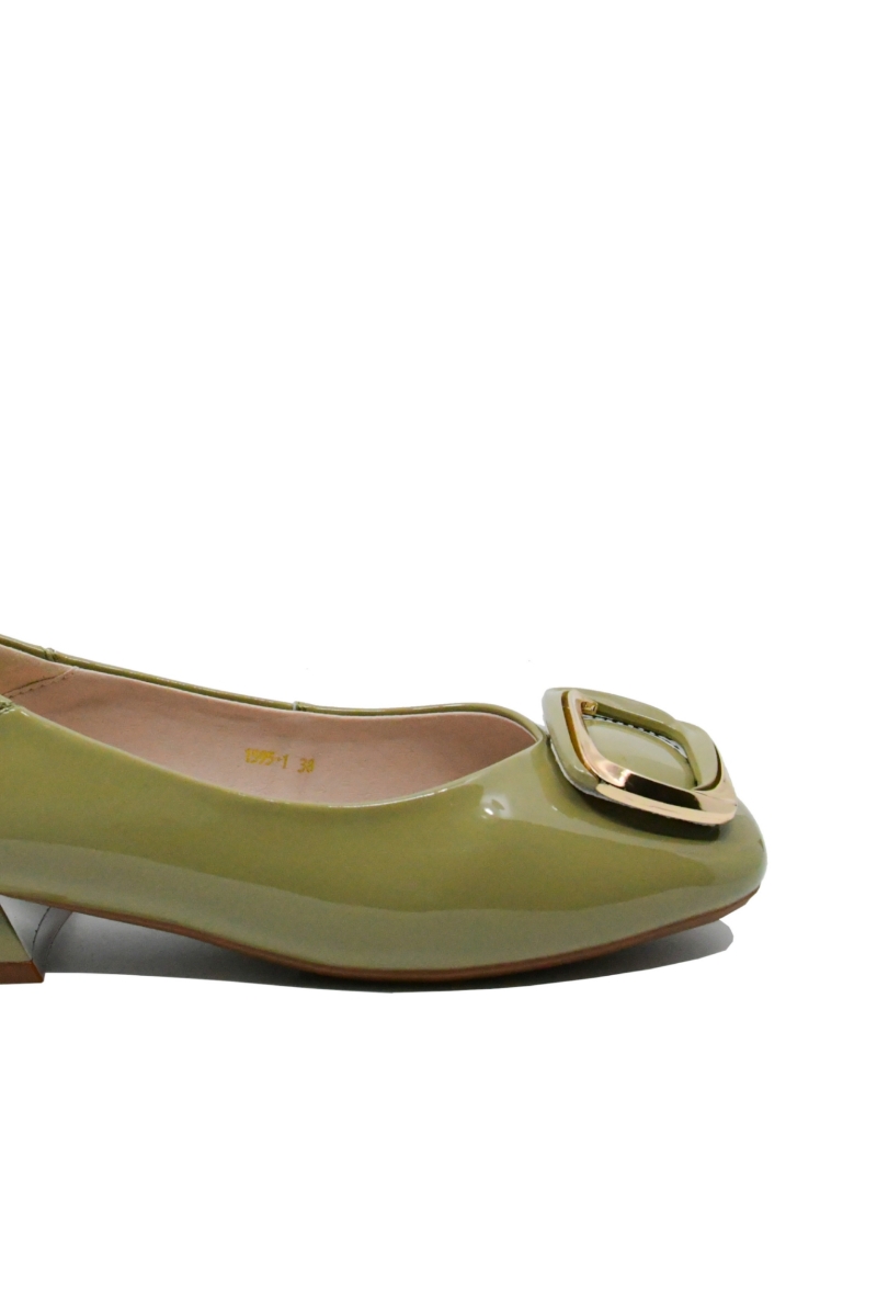 Imagine Pantofi olive din lac, cu cataramă aurie FNX1595