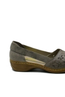 Imagine Mocasini damă din piele naturală bej cu model floral RIK41356-64