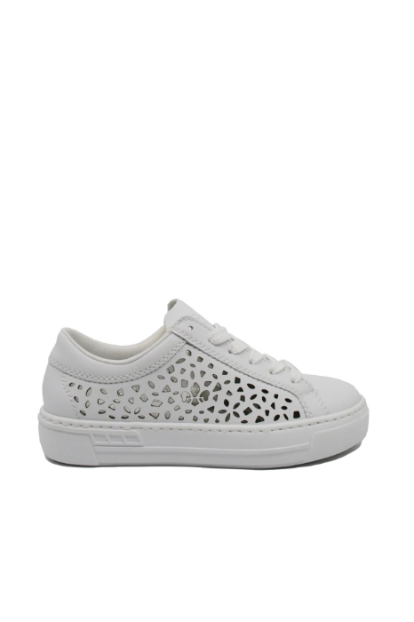Imagine Pantofi casual sport albi perforați din piele naturală RIKL8831-80