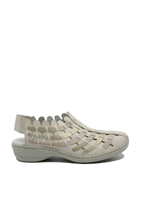 Imagine Pantofi decupați din piele naturală bej cu model împletit auriu RIK413V8-60