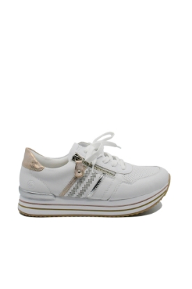 Imagine Pantofi sport damă alb cu orange, din piele naturală REMD1318-81