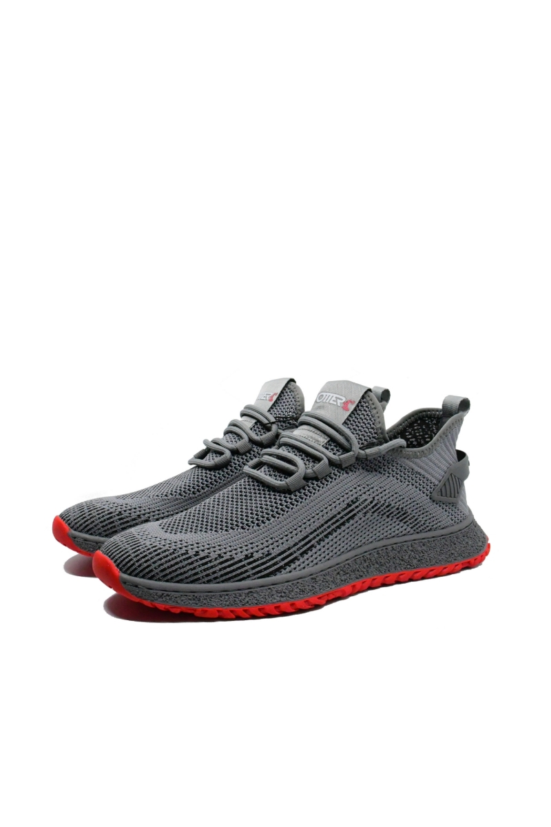 Imagine  Sneakers din material textil tricotat, gri cu detalii roșii OTR620018