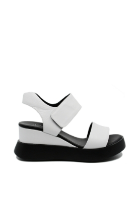 Imagine Sandale damă wedge albe din piele naturală GOR840