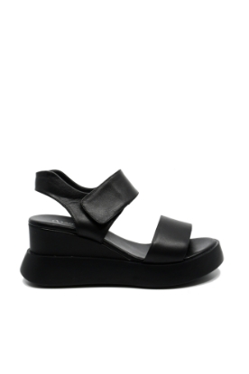 Imagine Sandale damă wedge negre din piele naturală GOR840