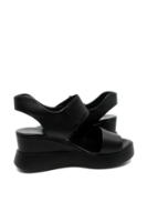 Imagine Sandale damă wedge negre din piele naturală GOR840