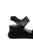 Imagine Sandale damă wedge negre din piele naturală GOR840