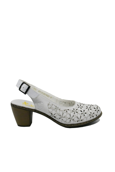 Imagine Pantofi decupați din piele naturală albi cu model floral RIK40981-80