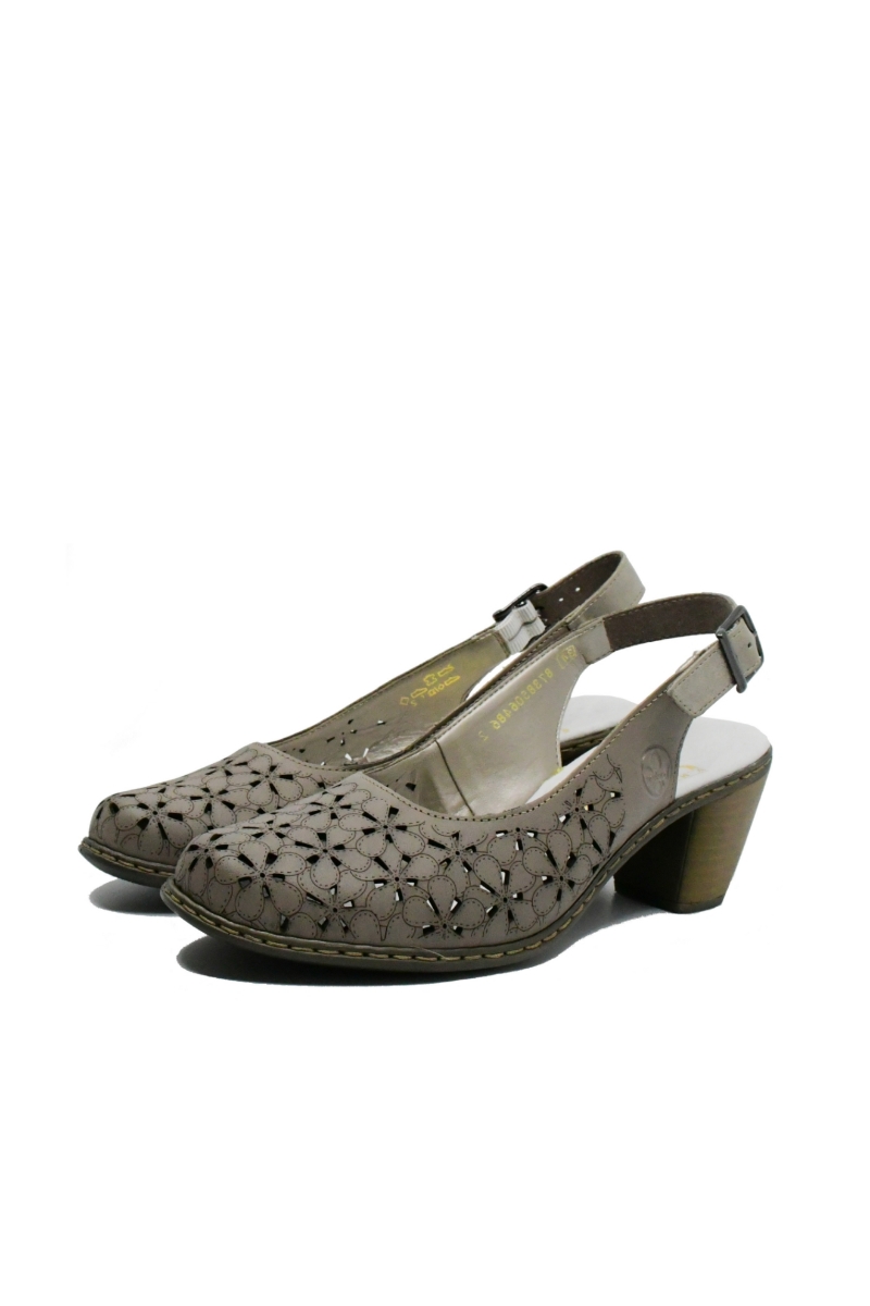 Imagine  Pantofi decupați din piele naturală bej cu model floral RIK40981-64