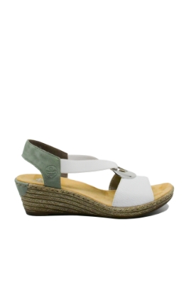 Imagine Sandale damă wedge, albe, cu medalion decorativ RIK624H6-80