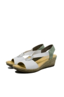 Imagine Sandale damă wedge, albe, cu medalion decorativ RIK624H6-80