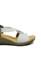 Imagine Sandale damă wedge, albe, cu medalion decorativ RIK624H6-80