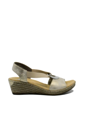 Imagine Sandale damă wedge, bej, cu medalion decorativ RIK624H6-60