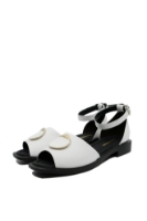 Imagine Sandale damă joase cu baretă la gleznă, albe, din piele naturală