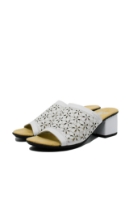 Imagine Saboți damă albi din piele naturală cu model floral RIK64681-80