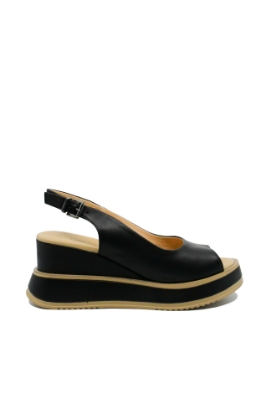 Imagine Sandale damă wedge cu platformă, negre, din piele naturală GOR977