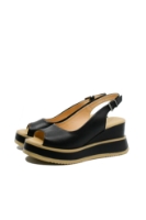 Imagine Sandale damă wedge cu platformă, negre, din piele naturală GOR977
