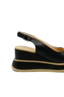 Imagine Sandale damă wedge cu platformă, negre, din piele naturală GOR977