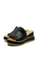 Imagine Saboți damă wedge cu platformă, negri, din piele naturală GOR979