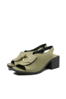 Imagine Sandale oliv, din piele naturală, cu toc masiv pătrat GOR885