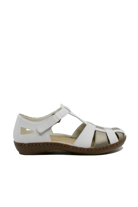 Imagine Pantofi comozi cu decupaje albi cu gri din piele naturală RIK45869-80