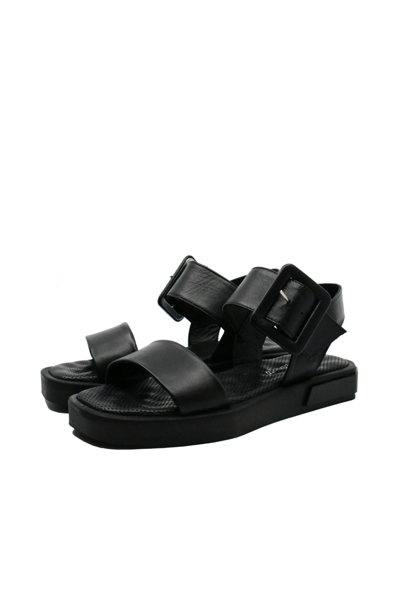 Imagine Sandale damă negre din piele naturală, cu cataramă mare GOR2235