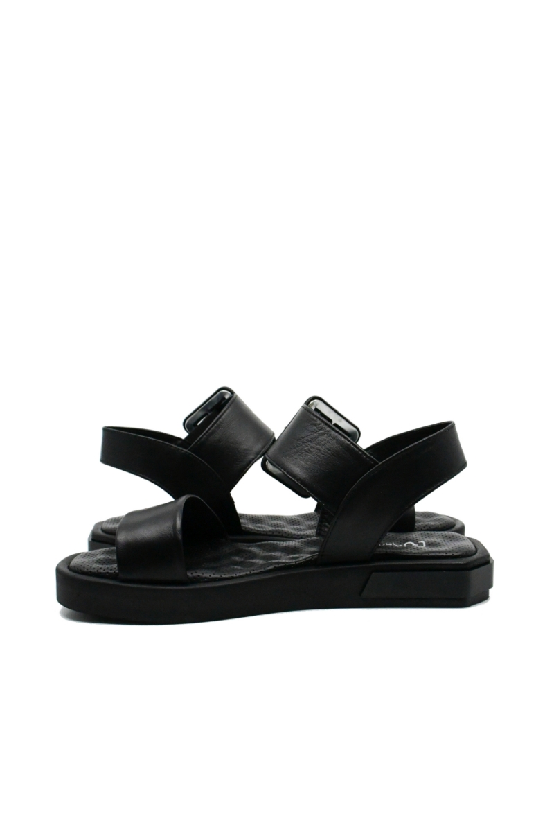 Imagine Sandale damă negre din piele naturală, cu cataramă mare GOR2235