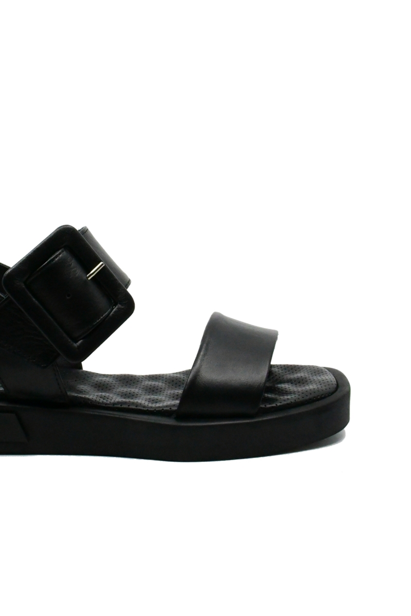 Imagine Sandale damă negre din piele naturală, cu cataramă mare GOR2235