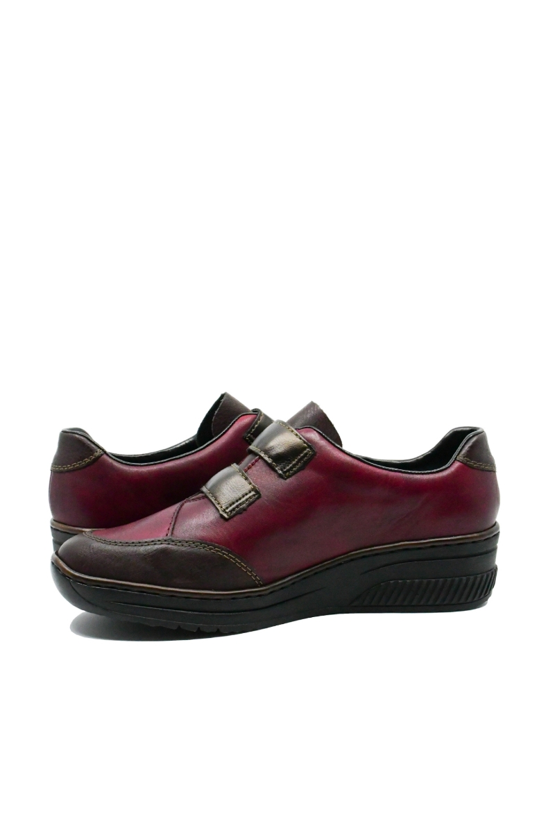 Imagine Pantofi comozi damă din piele naturală roșu mixt RIK48750-35