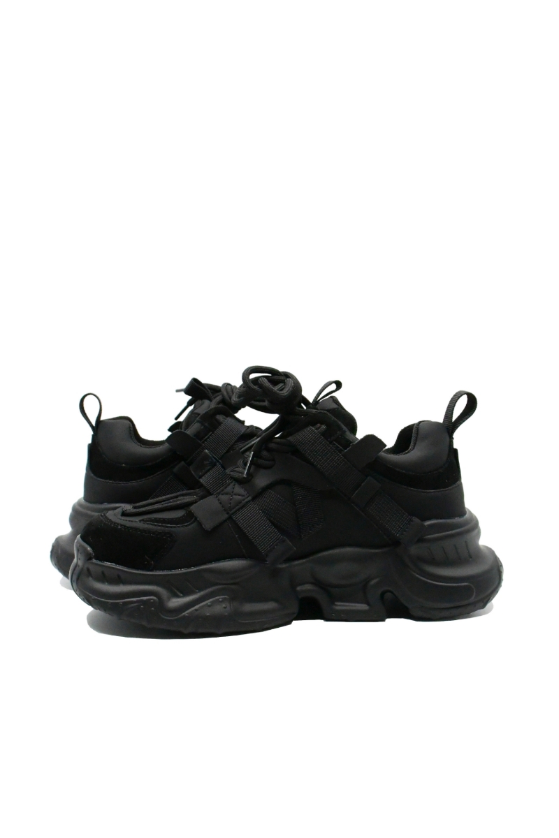 Imagine Pantofi sport damă negri din piele naturală cu panglici decorative KIVA851