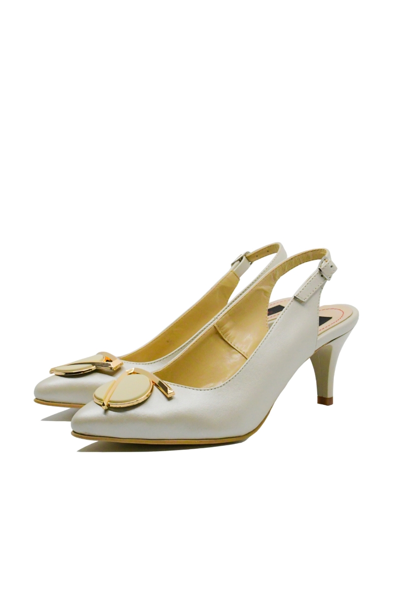 Imagine Pantofi stiletto decupați, bej sidefat, din piele naturală SORD23