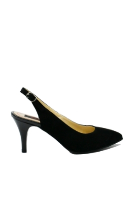 Imagine Pantofi decupați stiletto negri, din piele întoarsă SORD24