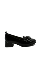 Imagine Pantofi damă cu buchet de ciucuri decorativi, negri, din lac FLO613