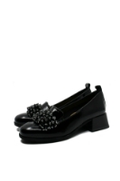 Imagine Pantofi damă cu buchet de ciucuri decorativi, negri, din lac FLO613