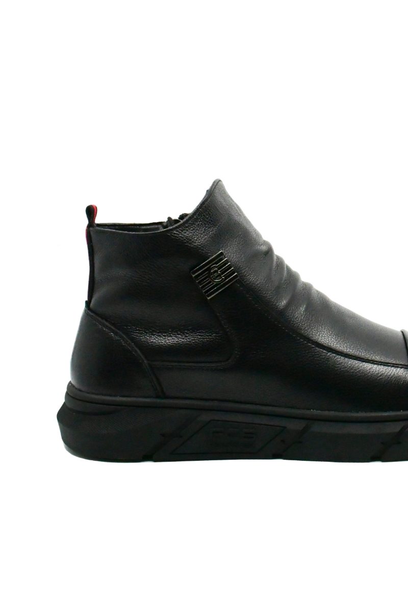 Imagine Ghete hi-top bărbați stilate, negre, din piele naturală fin granulată FNX1201-1