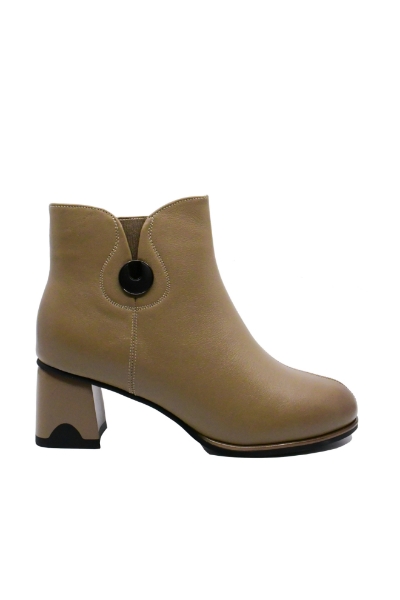 Imagine Botine damă cu toc bloc, apricot, din piele naturală KIVA611852