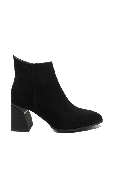 Imagine Botine damă cu toc modern, negre, din piele întoarsă FNX21687