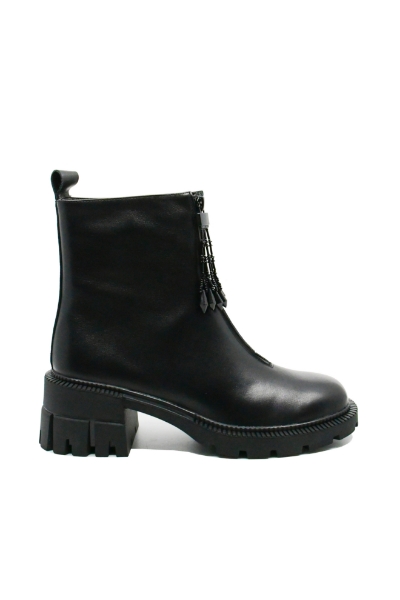 Imagine Botine damă cu fermoar în față și ciucure, negre, din piele naturală FNX2946